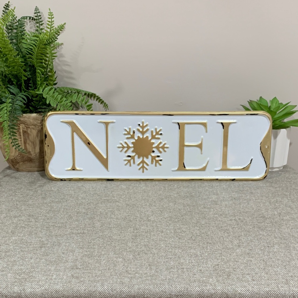 NOEL Gold & White Metal Holiday Sign NEW!